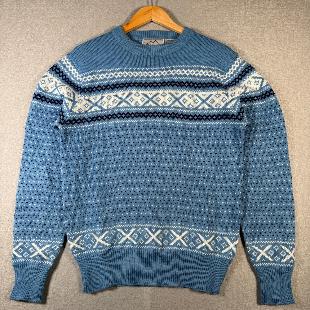 Vintage Bog‎ Sport Mens Blue Fair Isle Knit Sweater Pullover Adult Size Medium